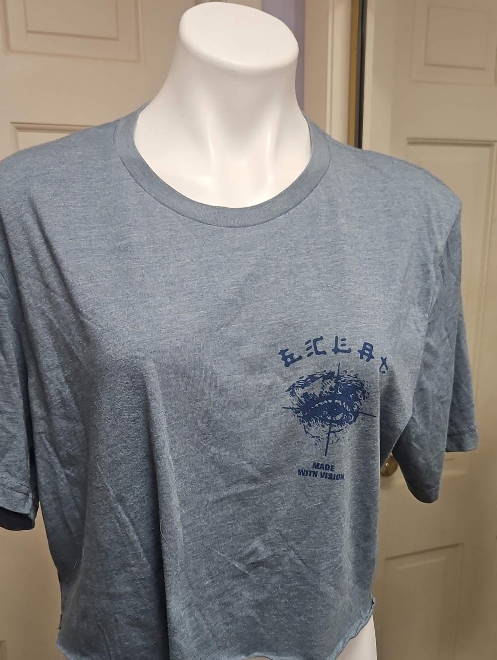 Made With Vision Graphic Shirt - Blue Print on Light Gray